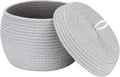 Sea Team Round Cotton Rope Storage Basket with Lid, Decorative Woven Storage Bin, Pot, Caddy, Organizer, Container for Snacks, Towels, Plants, 10 x 7.5 Inches (Small, Grey)