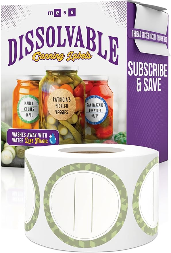 Canning Labels Dissolvable Stickers for Mason Jars and More (2" Round 200/roll) Canning Supplies Washes Off in Seconds Like Magic - Jar Labels Homemade Jam, Jelly, and More (Artichoke)