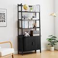4-Tier Bookshelf, Tall Bookcase with Open Shelf and Sliding Door, 67” Freestanding Storage Organizer Display Cabinet for Living Room, Home Office (Black)