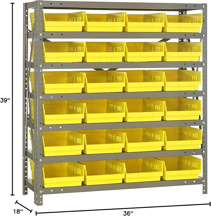 Quantum Storage Systems 1839-108YL Steel Shelving Unit with 4" Shelf Bins, 18" D x 36" W x 39" H, Yellow