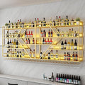 63in Metal Wine Rack Wall Mounted, Modern Wine Storage Rack Wall Mounted with Wine Glass Holder, Liquor Shelf, Bar Shelves for Liquor Bottles (4 Tiers Gold, 63 * 7.87 * 48.5INCH)