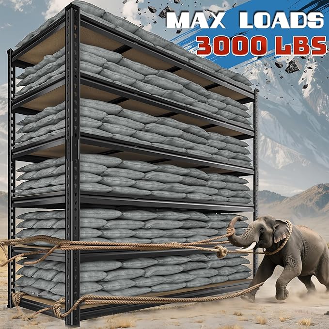 83.8"H Garage Shelving 59.8"W Metal Shelving 3000LBS Storage Shelves Heavy Duty Garage Shelves Adjustable 6 Tier Metal Shelf for Basement Warehouse Pantry Supermarket 59.8"W x 24"D x 83.8"H