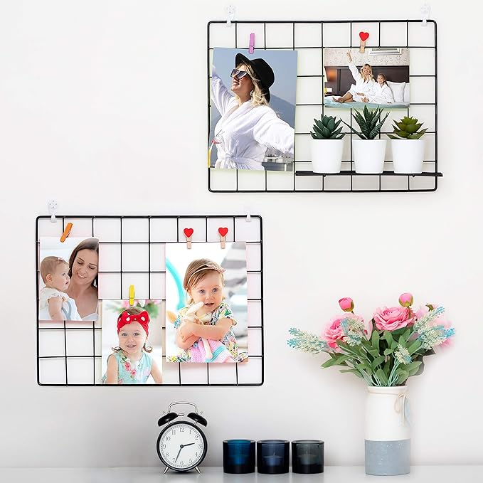 2 Pack Wire Wall Grid Panel | Photos & Pictures Display Grid Wall Panels | Black, Magnetic & Metal Grid | Photo Grid | Grid Wire Board | Hanging Home, Office & Kitchen Decor