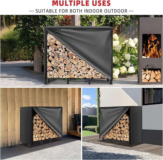 4FT Firewood Rack Outdoor with Cover, Heavy Duty Adjustable Firewood log Storage & Holder, Wood Pile Lumber Storage Rack Stacking Outside for Courtyard Patio.