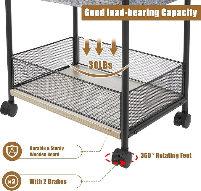 3-Tier Baby Diaper Caddy Organizer and Storage Cart, Mobile Metal Utility Cart with Rolling Wheels for Nursery Essentials with 4+2 Dividers, Large Capacity Rolling Cart For Kitchen, Bathroom, Office