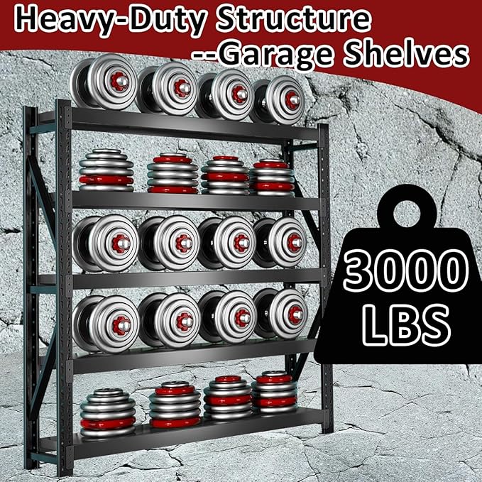 3000LBS Heavy-Duty Garage Shelving, 59" W Metal Shelves, 4-Tier Adjustable Garage Shelving Units, Storage Racks for Warehouse, Workshop