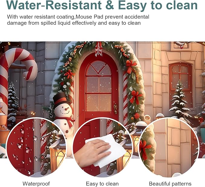 Christmas Scene Gaming Mouse Pad 31.5"x11.8"Desk Mat Anti-Slip Rubber Base & Durable Stitched Edges for Gamers Smooth Mouse Writing Surface for Desk Office/Home