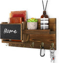 Decorative Key Hanging Rack with 8 Hooks – Easy Install Natural Wooden Key and Mail Holder for Wall Mount – Sunglasses Wallet Holder Entryway Decor with Shelf and Chalkboard (Brown)
