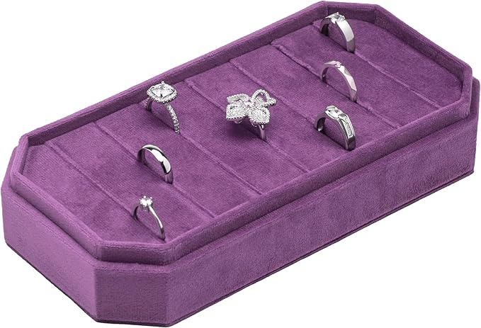 Velvet Ring Organizer Display Tray Jewelry Box Earring Holder Case for Wedding Birthday Christmas Day (Purple)