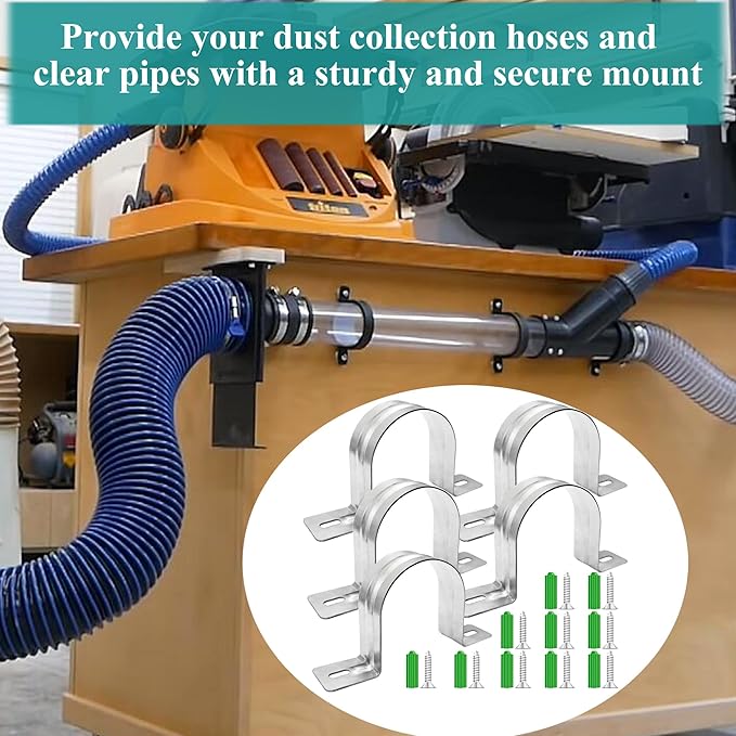 Dust Collection Hose and Pipe Holder Adjustable Hangers Bracket, Don’t Broken Like Plastic After Long Time, Durable Spray Iron, 5 PCS (Sliver, 4 Inch)
