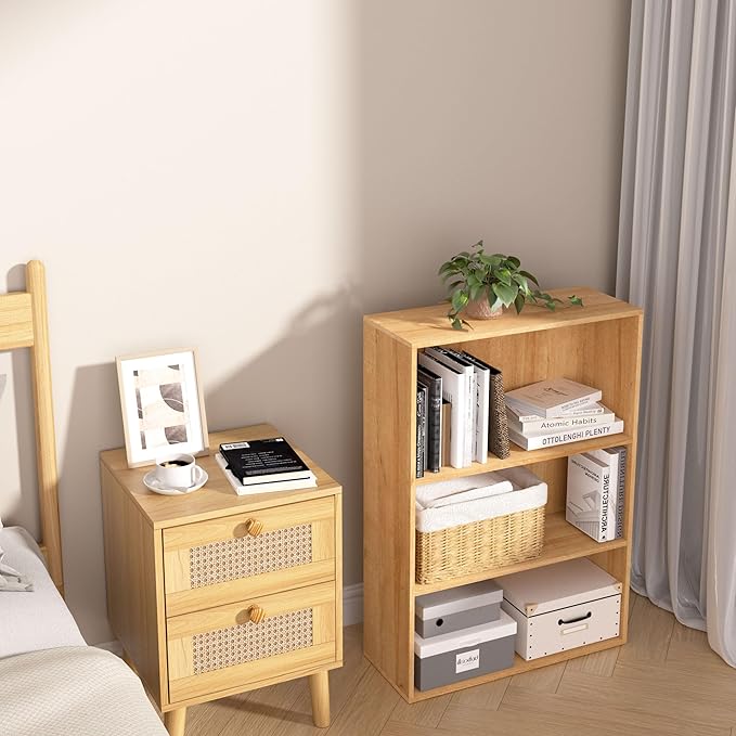 Wooden 3 Tier Book Shelf,3 Cube Storage Organizer,3 Tier Low Bookcase Storage Display Organizer, 33 Inch Versatile Cubes Shelf and Cubby Unit for Any Space (Natural Oak, 3 Cube-W(23.6inch)