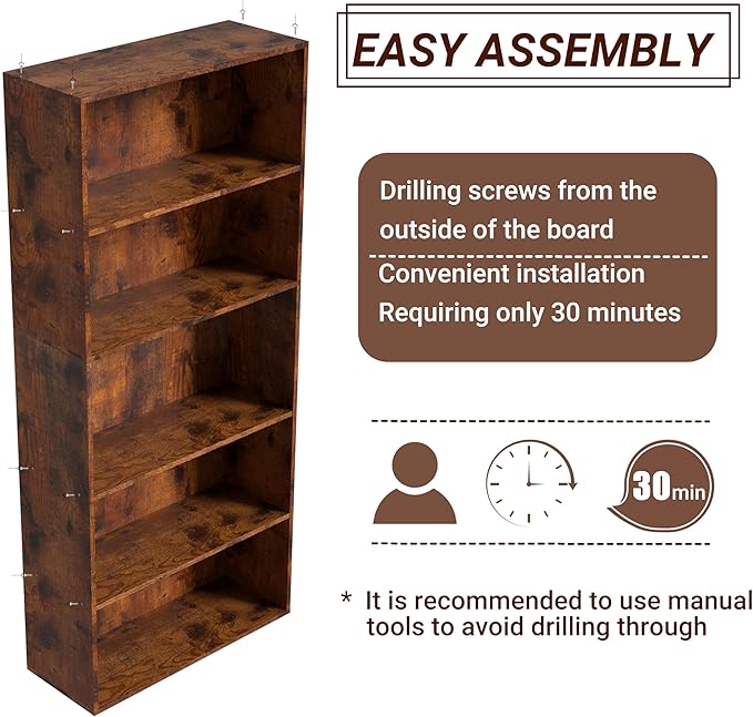 Wooden Cube Storage Organizer,Low Bookcase Storage Display Organizer (Brown, 5 Cube-W(23.6inch))