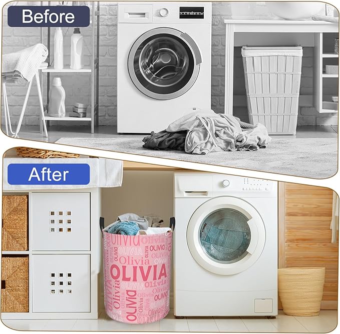 Custom Name Laundry Hamper, Personalized Laundry Basket with Name for Boys Girls Kids Men Women, Customized Name Dirty Clothes Basket Gifts for Clothes Toy Bathroom Bedroom Laundry Room Dorm