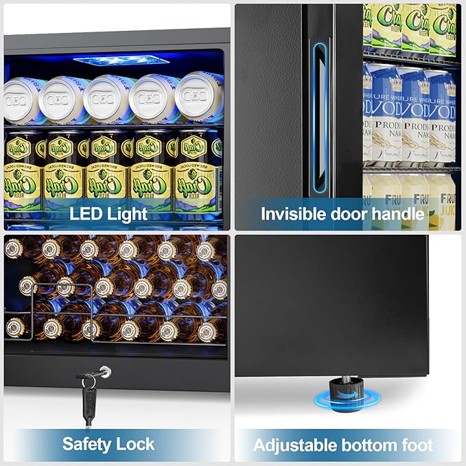 Mini Fridge 3.2 Cu.Ft Small Beverage Refrigerator 126 Can Lockable Drink Cooler with Glass Door, Safety Lock, for Beer Soda Black
