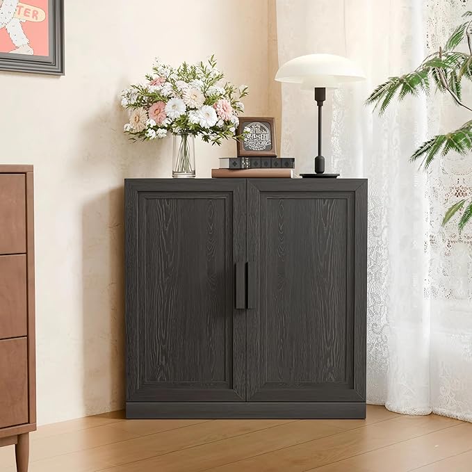 Casaphoria Farmhouse Corner Cabinet, Wooden Corner Storage Cabinet with Adjustable Shelves, Narrow Storage Organizer for Small Space, 31" H x 31" W x 16" D, 44Lb, Black