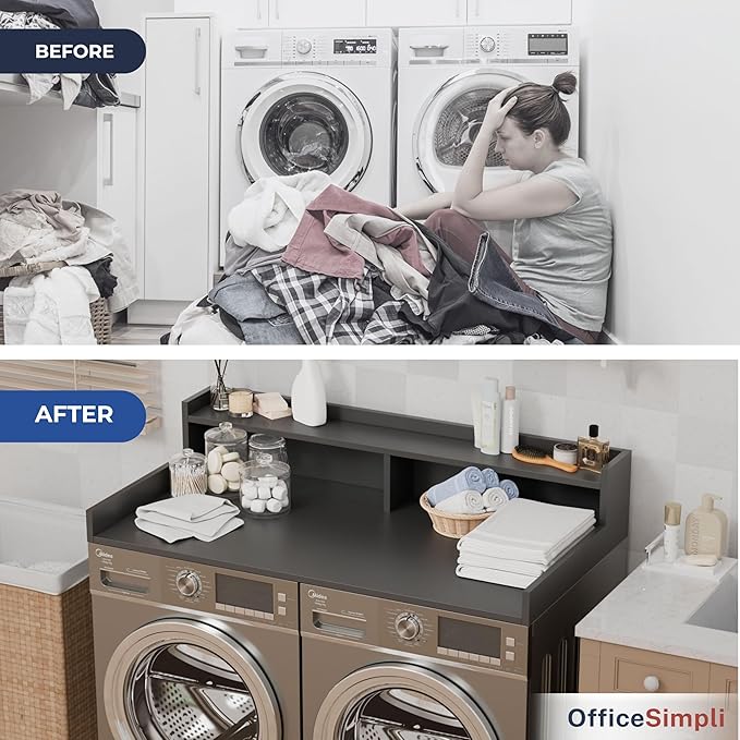 OfficeSimpli Washer Dryer Countertop with Shelf - 27.5 x 54 Inch - Made in USA Laundry Countertop Over Washer and Dryer with Non-Slip Pads, Storage Shelf, Laundry Topper Organizer, Slate Grey