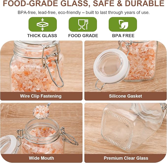 6 Pack Spice Jars, 8 oz Glass Containers with Airtight Lids, Small Herb Jars with Labels for Kitchen Storage