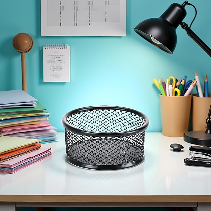 1Pc Black Metal Paper Clip Holder Mesh Paperclip Bowl Binder Clip Dispenser Desk Bobby Pin Container Organizer for Home Office Classroom School,Paper Clip Holders,Desk Supplies Holders and Dispensers