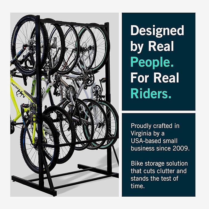 StoreYourBoard Indoor Bike Rack - Freestanding 5 Bike Storage Stand - Heavy-Duty Bike Holder for Garage or Home - Space-Saving Indoor Bike Stands for Road, Mountain, and Hybrid Bicycles - Black