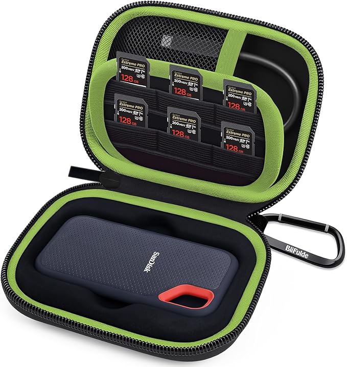 Hard Case for SanDisk Extreme Portable SSD 500GB 1TB 2TB 4TB 8TB External Solid State Drive Case -Custom-Insert Shockproof Protective Storage Travel Bag for SSD SD Card Holder (Green)