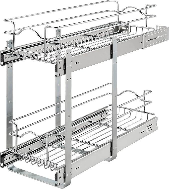 Rev-A-Shelf 2-Tier Kitchen Cabinet Pullout Shelf and Drawer Organizer Slide Out Pantry Storage Basket in Multiple Sizes, 9 x 22 In, 5WB2-0922CR-1