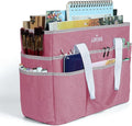 JJRING Craft Organizer Tote Bag, Large Art Storage Caddy with Multiple Pockets, Pink Sewing Bag for Art, Craft, Scrapbooking, Medical, and Office Supplies Storage