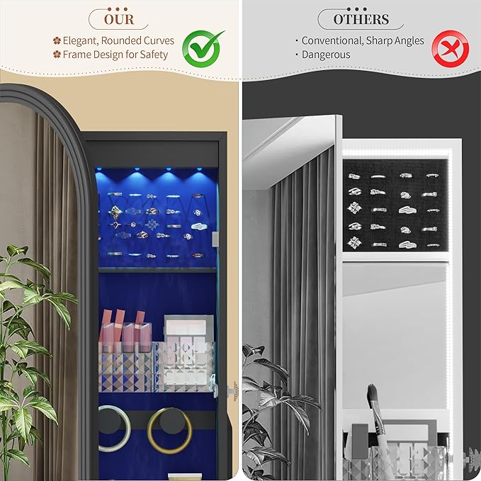 63" Full Length Mirror Jewelry Cabinet with Storage – Rotating, Lockable Jewelry Armoire with Velvet Lining, Standing Organizer for Women – Ideal Gift for Jewelry Storage & Display, Black