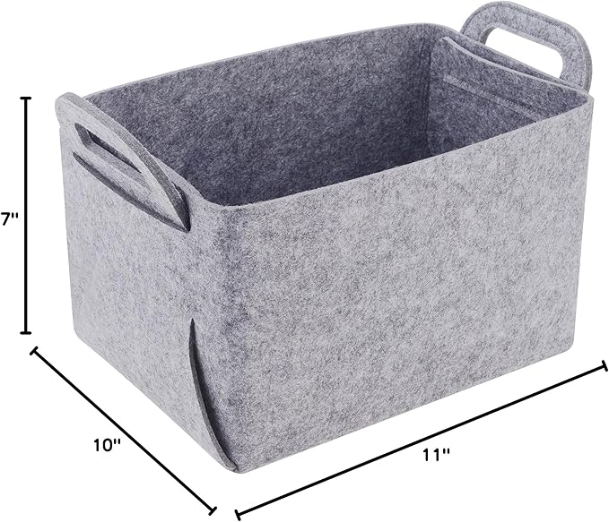 Minoisome Storage Basket Felt Storage Bin Collapsible& Convenient Box Organizer with Carry Handles for Office Bedroom Closet Babies Nursery Toys Laundry (Light grey, 15.7inch（L）×11inch（W）×10inch（H）)