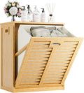 HITNET Tilt Out Laundry Hamper, Bamboo Laundry Cabinet with Hidden Removable Basket, Freestanding Clothes Storage organizer for Bedroom, Bathroom, Living Room, Natural