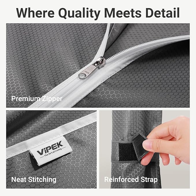 VIPEK V4C Garment Rack with Cover, Heavy Duty Portable Closet Adjustable Metal Clothing Rack for Hanging Clothes with Hanging Rods & Side Hooks, Max Load 810lbs, Black Rack with Grey Cover