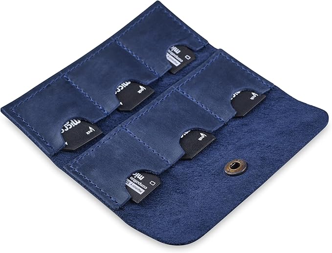 Leather SD Card Holder, SD Card Case, Micro SD Card Holder Organizer, SD Card Storage Case, Memory Card Case Cover, Travel Memory Card Case (Blue)