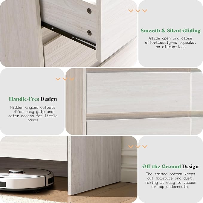 AMERLIFE 7 Drawer Dresser for Bedroom, 49" Wide Modern Chest of Storage Drawers with Rounded Corners, Anti-Tip Kit, Wood Cabinet Organizer for Closet, Living Room, Nursery, Easy Assembly, White
