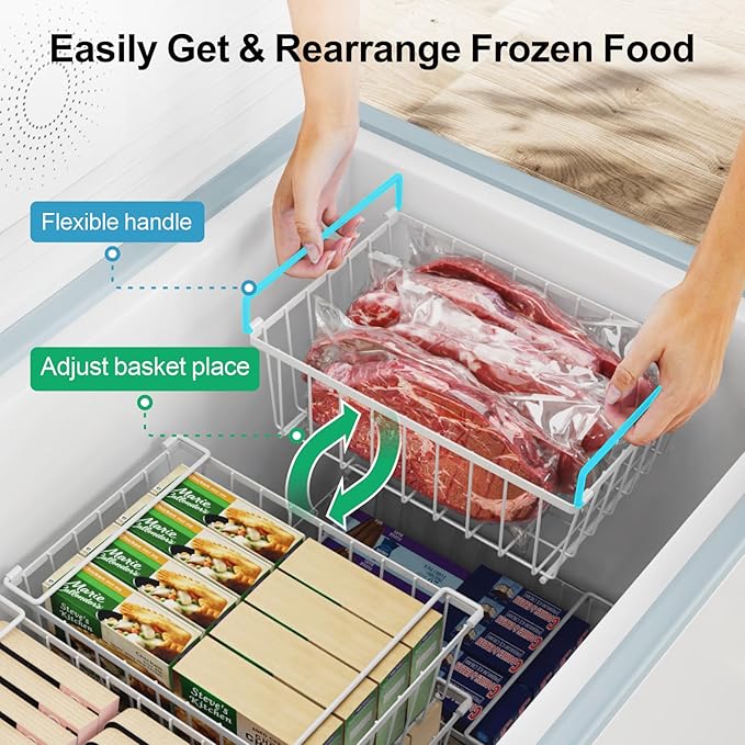 iSPECLE Chest Freezer Organizer Bins - 8 Pack Stackable Freezer Organizer for 5 to 7 Cu.Ft Freezer and Upright Freezer Over 8.5 Cu.Ft, Easy Get Food from Bottom, Add Extra Storage Space, White