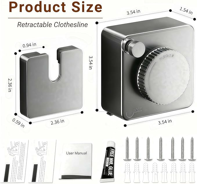 Retractable Clothesline Indoor & Outdoor – 16.8 Ft Non-Sagging Heavy-Duty Stainless Steel Clothes Line for Apartments, Bathrooms, Balconies & RV Walls, Space-Saving Laundry Line