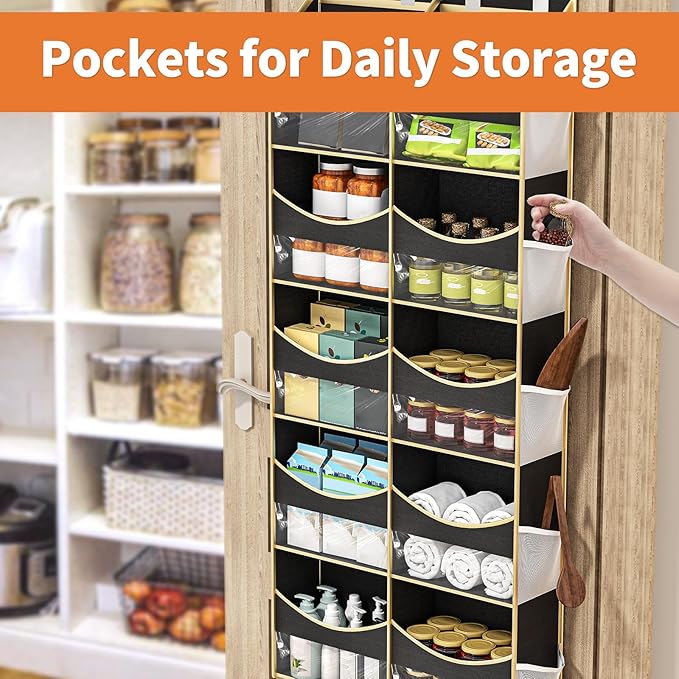 Aokeyee Over the Door Storage Organizer - 5 Tiers Behind Door Storage with 10 Compartments & 10 Mesh Pockets, 80lb Capacity Door Hanging Organizer for Closet, Bedroom, Bathroom, Pantry, Nursery, Toys