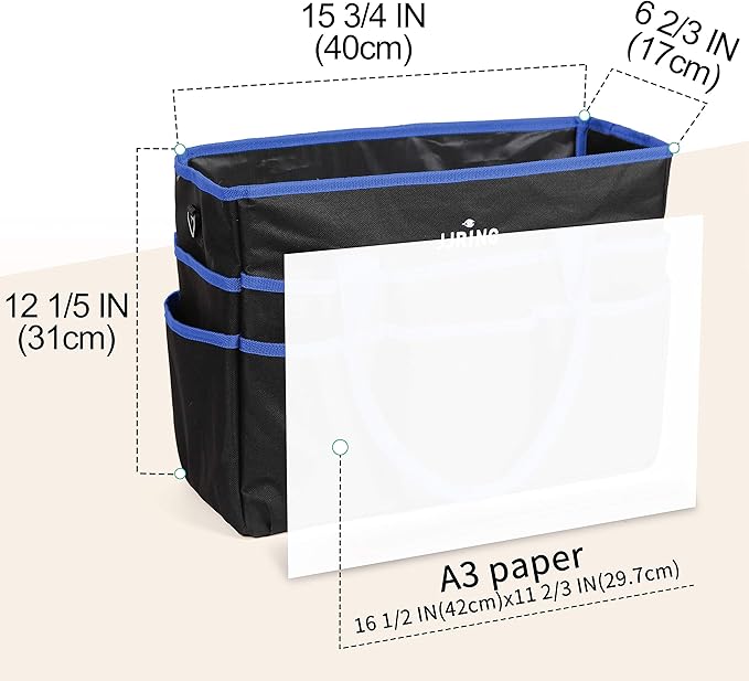 Large Multi-Functional Carrying Bag, 600D Nylon Artist Tote Bag with 16 Pockets Caddy for Art, Craft, Sewing, Make-up or School, Medical, Office Supplies Organizer, Blue