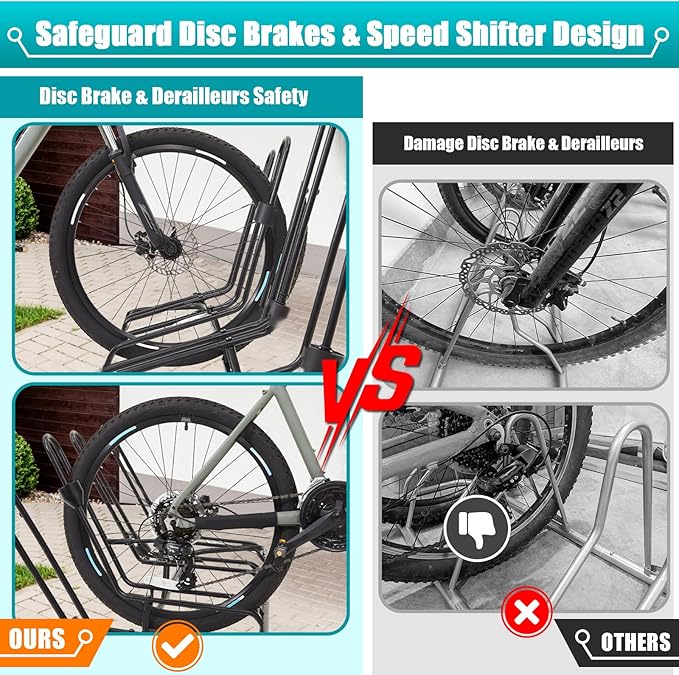 Kinghouse Floor Bike Rack for 3 Bikes, Bike Stand, Protects Disc Brake & Derailleur, Bike Rack for Indoor Outdoor Garage, Fits Road/Kids/MTB Bicycles with 12"-29" Tires