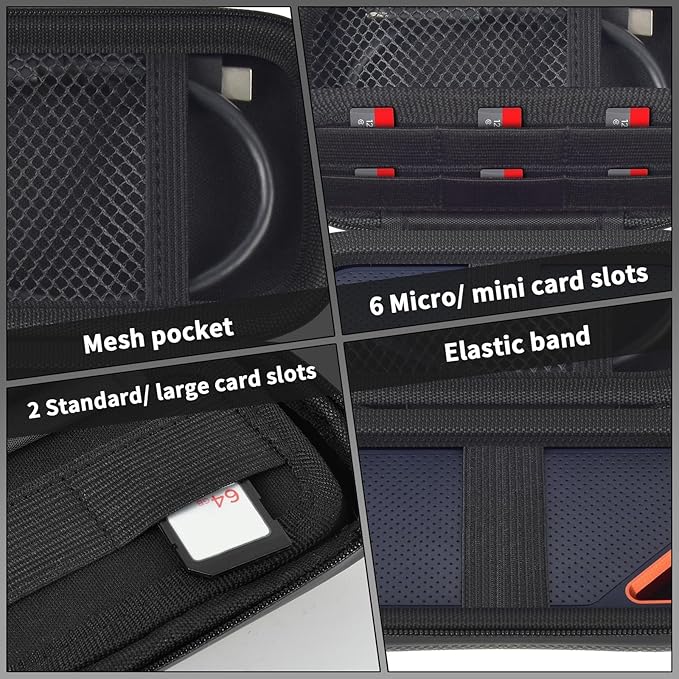 Fireproof& Waterproof Case for SanDisk Extreme Portable External SSD 500GB 1TB 2TB 4TB 8TB Solid State Drive, Zipper Travel Cable Organizer with SD SDXC SDHC Card Slots, Storage Pouch Only (Black)