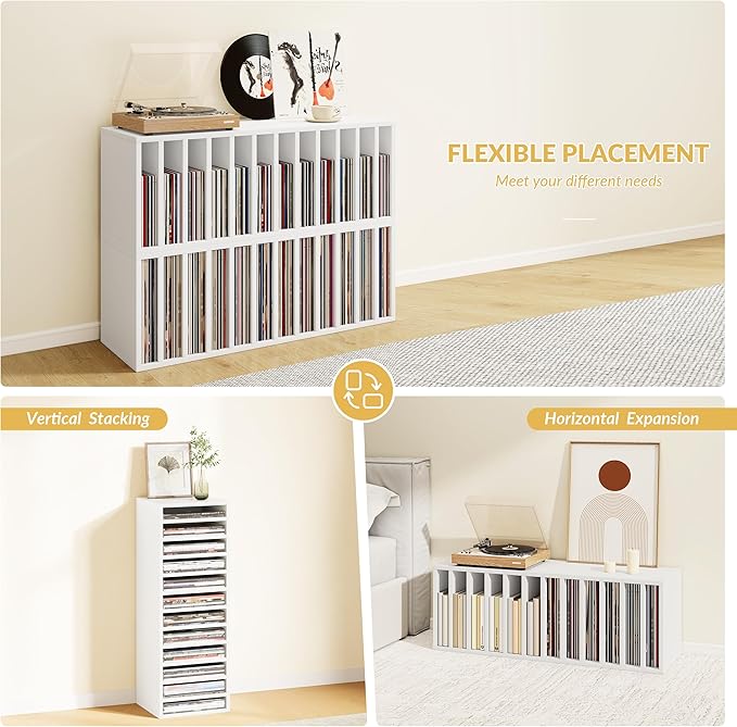 IOTXY DIY Modular Cube Bookcase - CubeXY Customizable Stackable Expandable Basic Shelving Units, 12-Cube Wooden Open Bookshelf with Removable Shelves for Vinyl Record Storage Organizer, White
