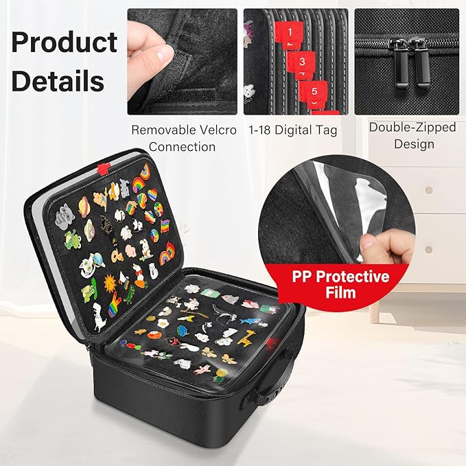 Enamel Pin Display Book, 18 Page Pin Bag For Collectors Pin Board Storage and Organization Pin Display Case For Various Sizes Of Pins, Travel Brooches, Sports Medals, Paper Clips, Earrings