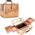 Ver Beauty Armored Acrylic Cosmetic Case Organizer Train Makeup Case with 4 Extendable Trays and Bottom Compartment Key and Lock (Rose Gold Diamond)