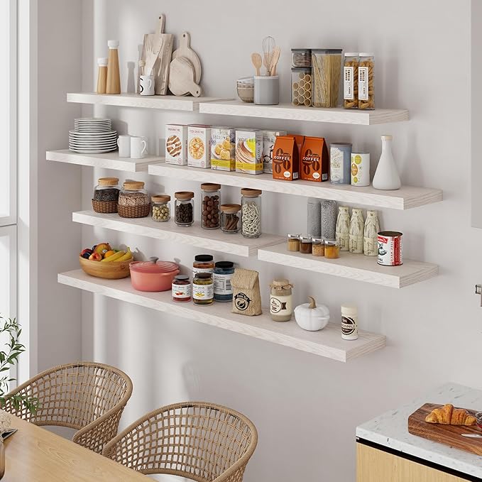 Fun Memories 72 Inch Floating Shelves, 72 x 9.3 Rustic Wooden Fireplace Mantel, 9.3 Inch Floating Shelf for Wall, Farmhouse Wall Shelves for Home Storage & Display, Brich Color, Set of 1