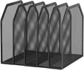 Metal 5-Section File Folder Organizer for Desk | Compact Vertical Desk File Holder | Desktop Paper Sorter for Documents, Notebooks, Books | Black Office Organizer (9.3”x8.5”x7.9”)
