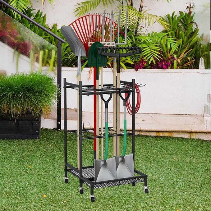 Garden Tool Organizer Garage Tools Organizer with Wheels for Simple Assembly for Shed Organization