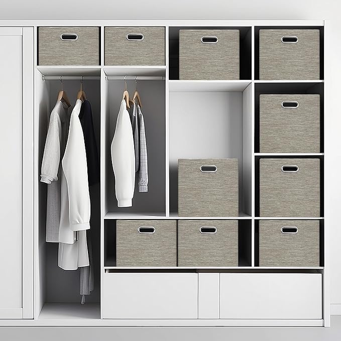 Posprica 15.12"x12.13"x12.01" Storage Cube Bins, Linen Decorative Closet Storage Organizer for IKEA Kallax, 4 Pack Fabric Foldable Large Storage Baskets for Closet, Shelves, Clothes, Toy -Coffee