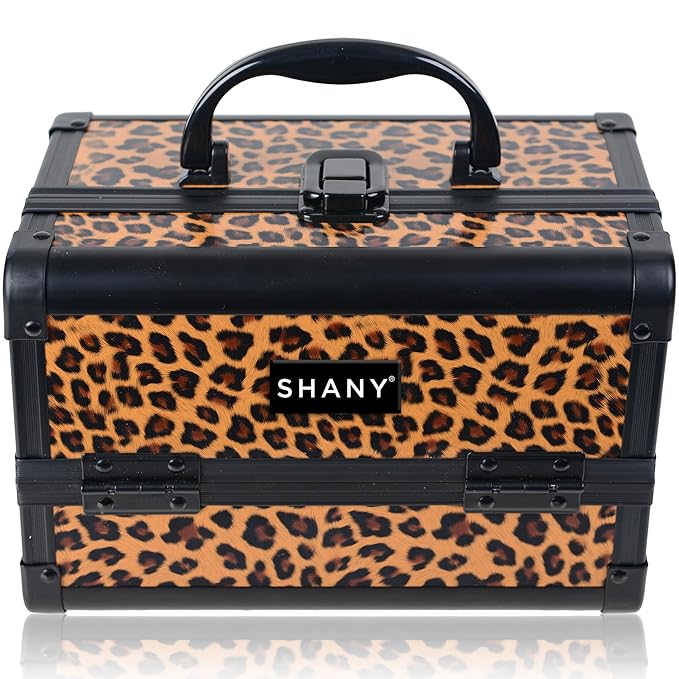 SHANY Chic Makeup Train Case Cosmetic Box Portable Makeup Case Cosmetics Beauty Organizer Jewelry storage with Locks, Multi trays Makeup Storage Box with Makeup Mirror - Lost Cheetah