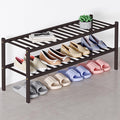 Smiry Bamboo Shoe Rack for Closet, 2 Tier Long Wooden Stackable Shoe Organizer, Free Standing Shoes Storage Shelf for Entryway, Front Door Entrance, Brown
