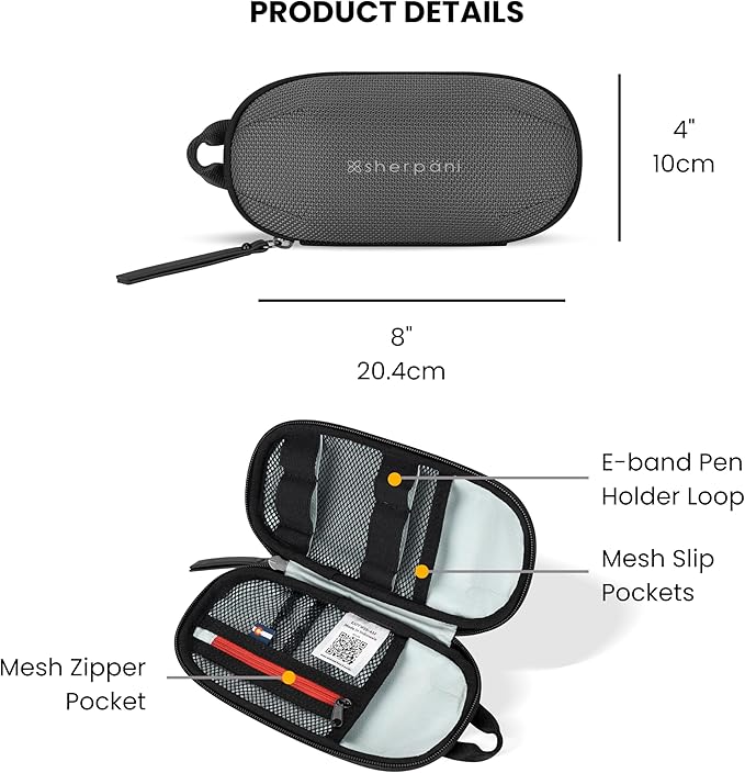 Sherpani Mini Co-Pilot, Travel Cable Bag, Cord Storage Organizer, Small Tech Pouch, Accessory Carrying Case, Travel Gift for Women (Granite)