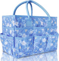 Cupohus Art Organizer Craft Storage Tote Bag with Pockets and Handles, Oxford Fabric Carrying Caddy for Teacher, Officer, Artist, Traveler, and more-Little Blue Flower