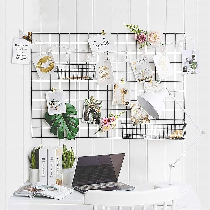 GBYAN Grid Wall Basket Wall Grid Panel Accessories Wire Straight Shelf with Hook Organizer for Home, Black